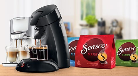 Es steht eine große Auswahl an SENSEO® Kaffeemaschinen, Kaffeemischungen und Geschmacksrichtungen zur Verfügung