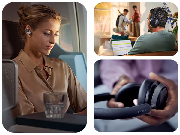 Drei Bilder, die verschiedene Philips Noise-Cancelling-Kopfhörer zeigen