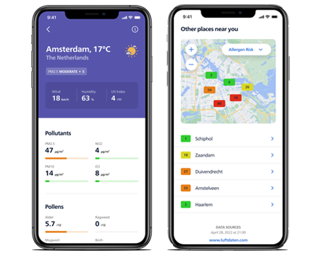 Ganzheitliches Luftqualitätserlebnis mit Außendaten in Air+ app