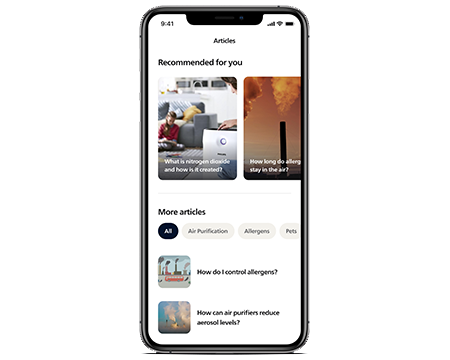 Philips Air+ App Bildschirm mit Artikelempfehlungen