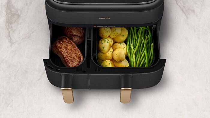 Philips Steam Airfryer 5000 Series Dual Basket NA552/00 – Lifestylebild